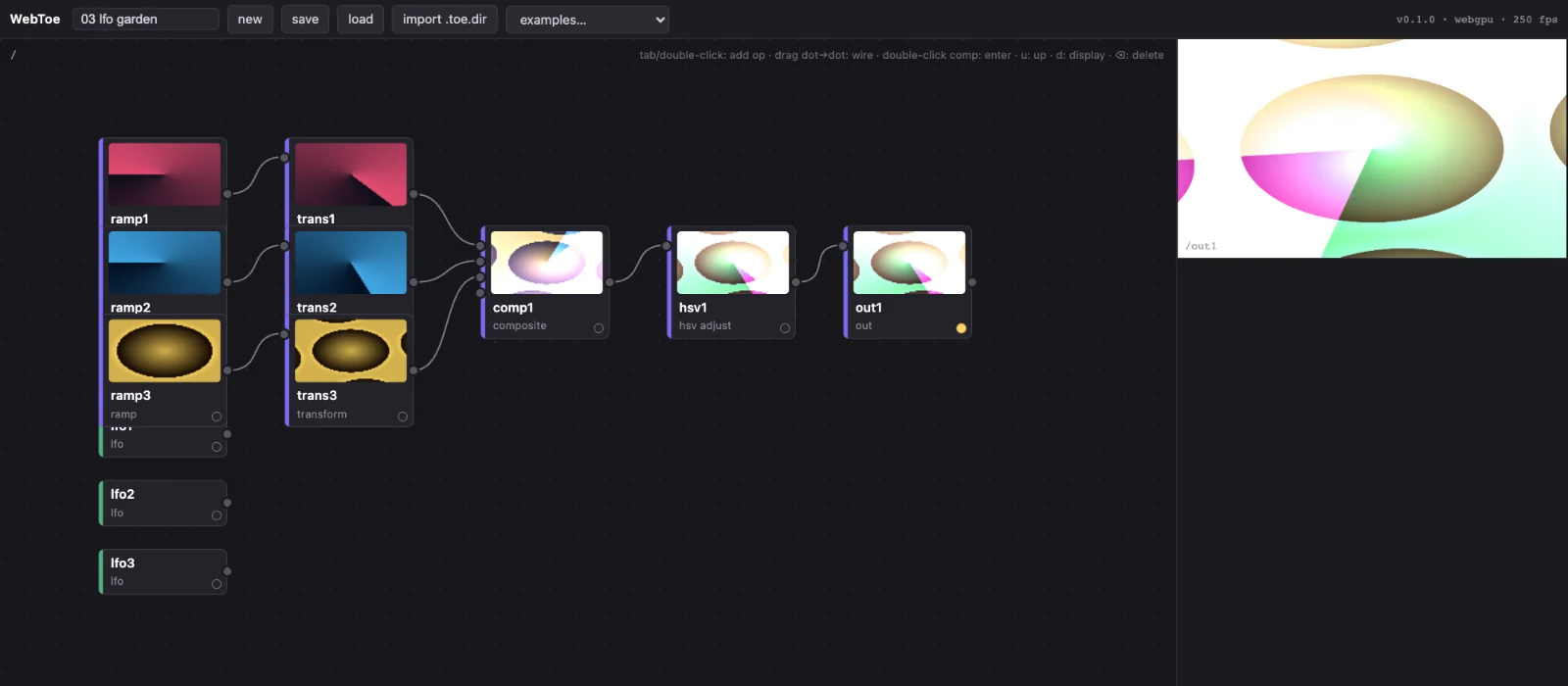 Example 03 running on the WebGPU backend.